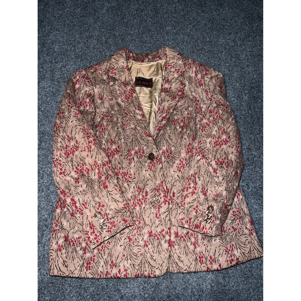 Yung Hung Shanghai Tailor Women Red Tan Floral Tapestry Blazer Jacket Custom
